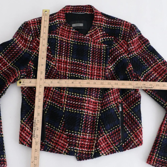 Riani Red Black Checker Plaid Cross Knit Tweed Snap Button Crop Blazer 10 - Picture 5 of 14
